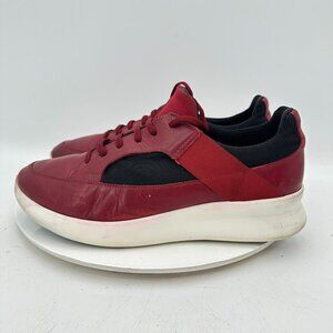 Salvatore Ferragamo Men Size 9EE Red Burgundy Black Leather Low Top Lace Up Shoe